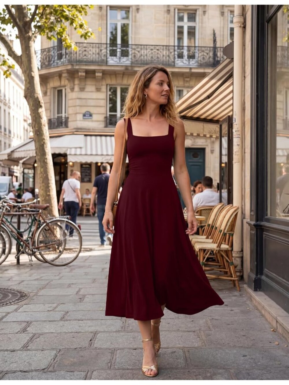 〽️Women's Red Square Neck Side Pocket Sleeveless Wedding Guest PartyMaxi Dress - Picture 5 of 6